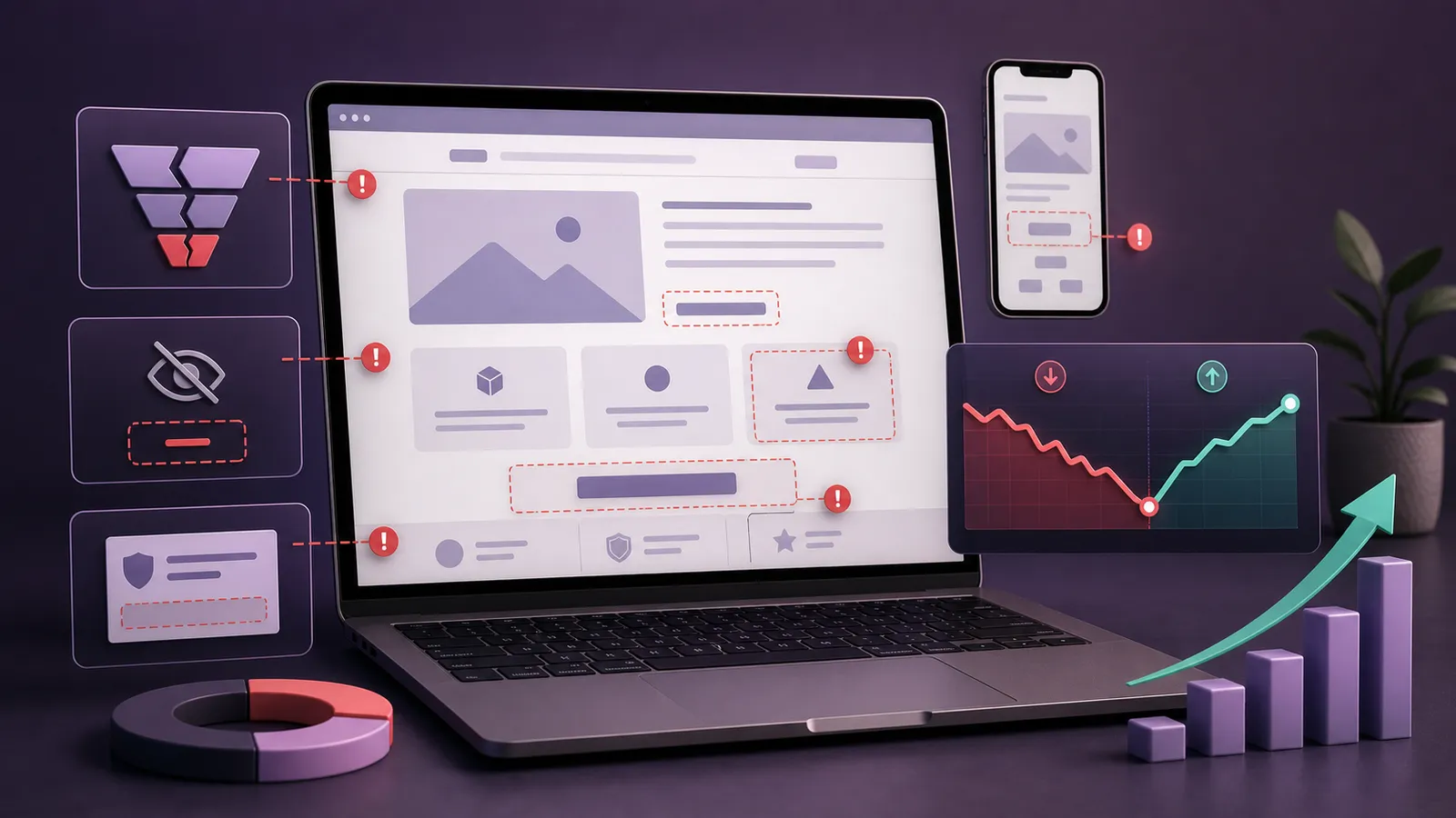 Auditoría visual de una web con errores de conversión y mejora de métricas.