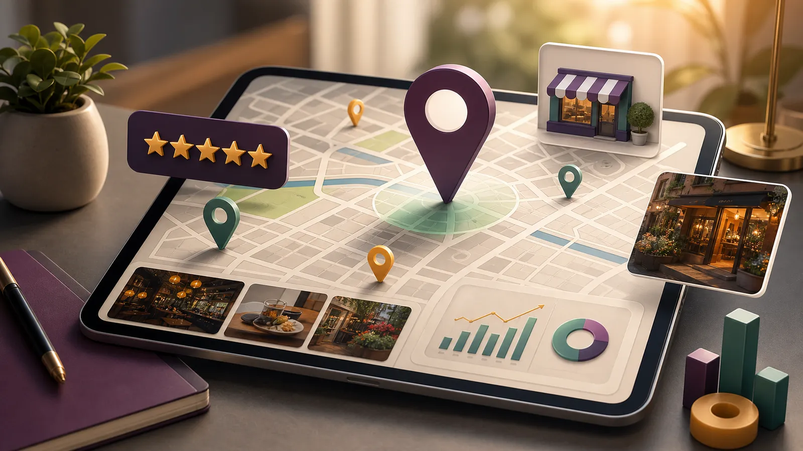 Mapa local, reseñas y métricas para optimizar Google Business.