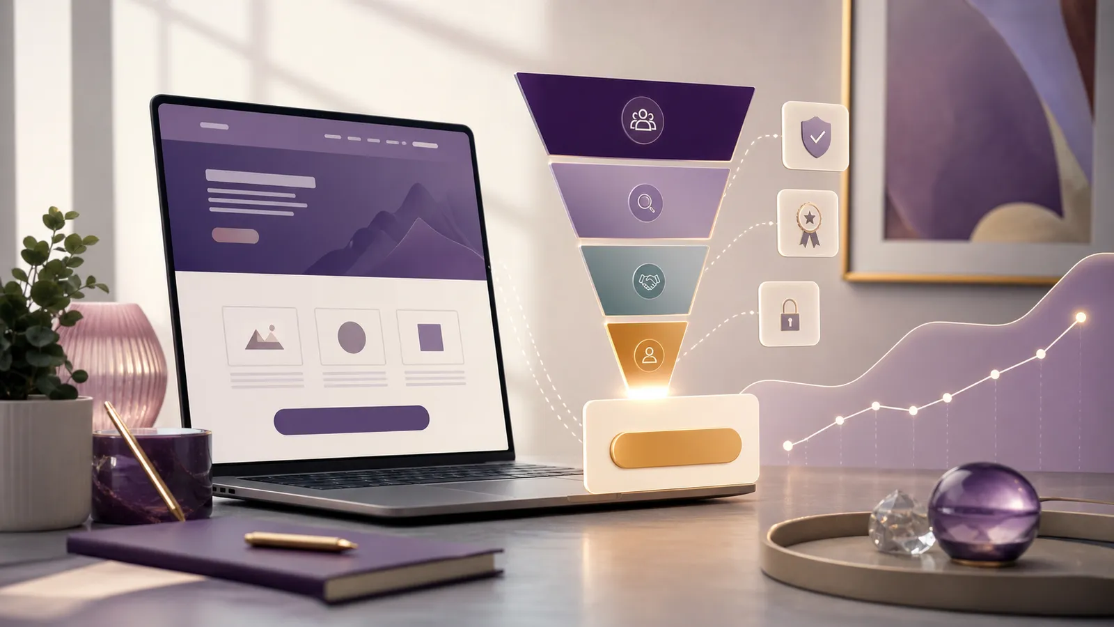 Web, embudo de conversión y métricas para convertir visitas en clientes.