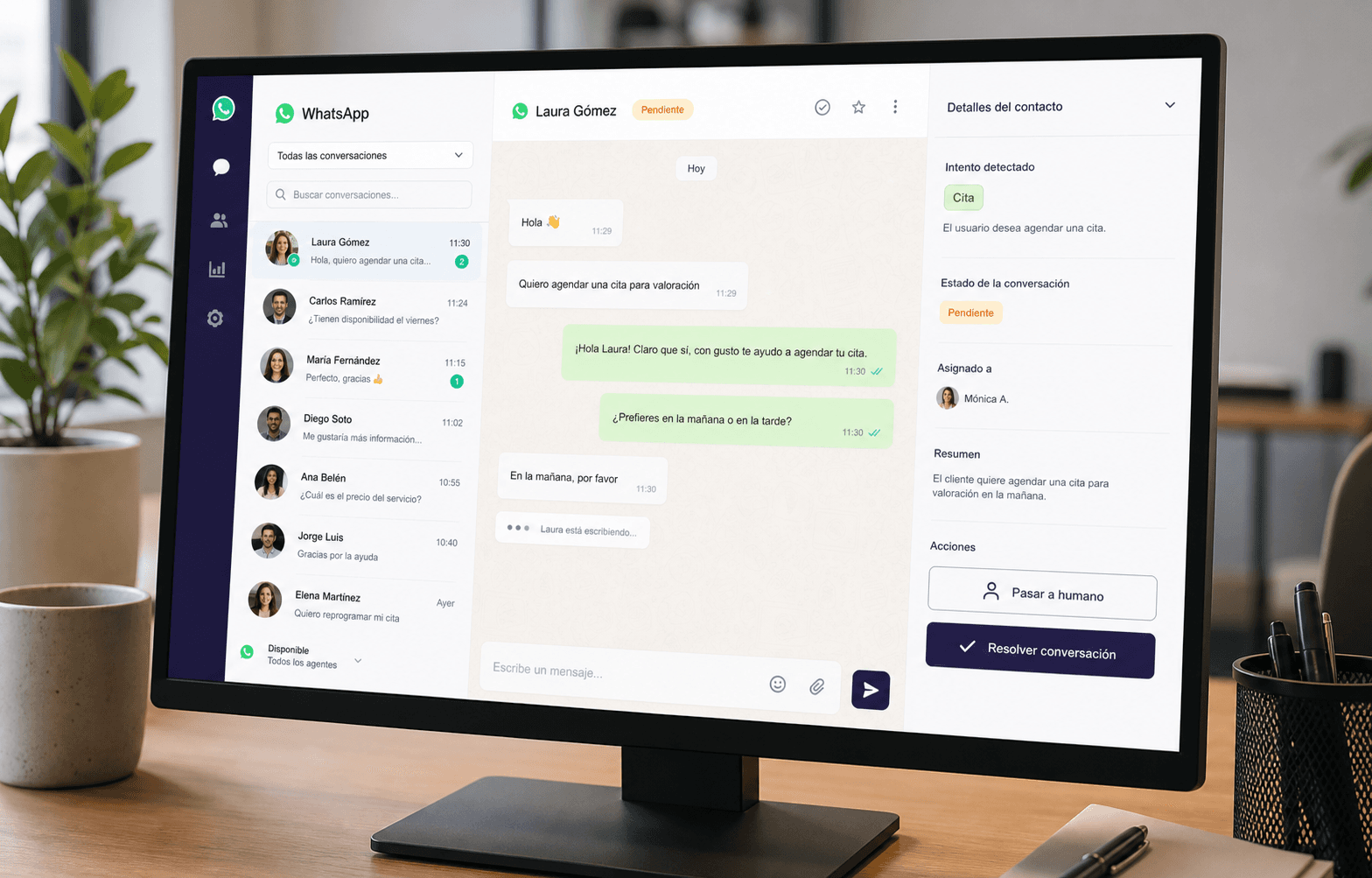 Panel de conversaciones con chatbot sincronizado a WhatsApp