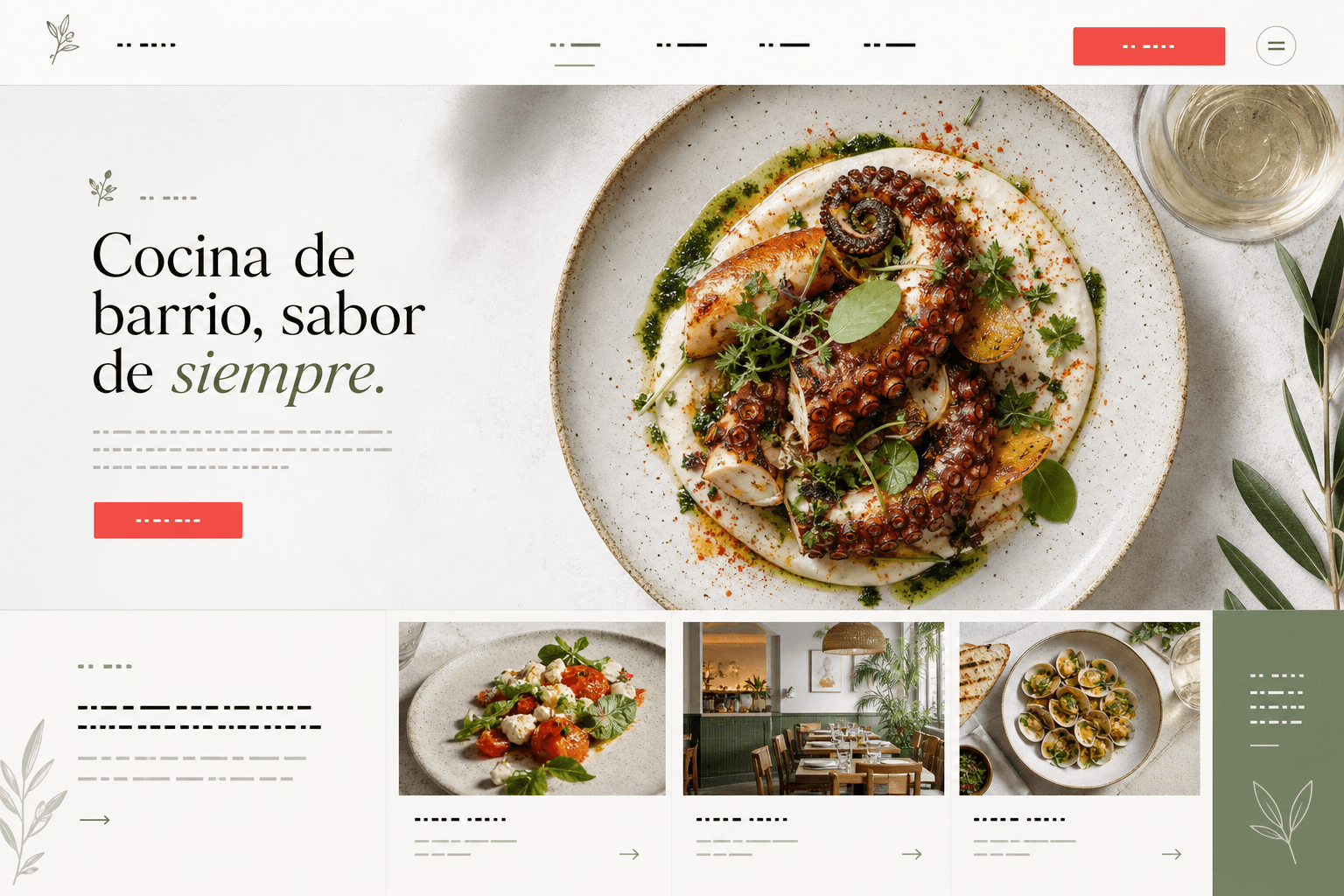 Concepto de web para un restaurante contemporáneo