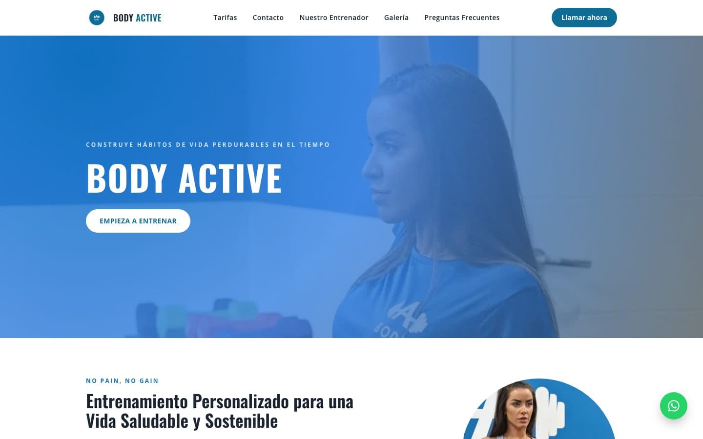 Landing de Body Active, hecha por Elix, en escritorio
