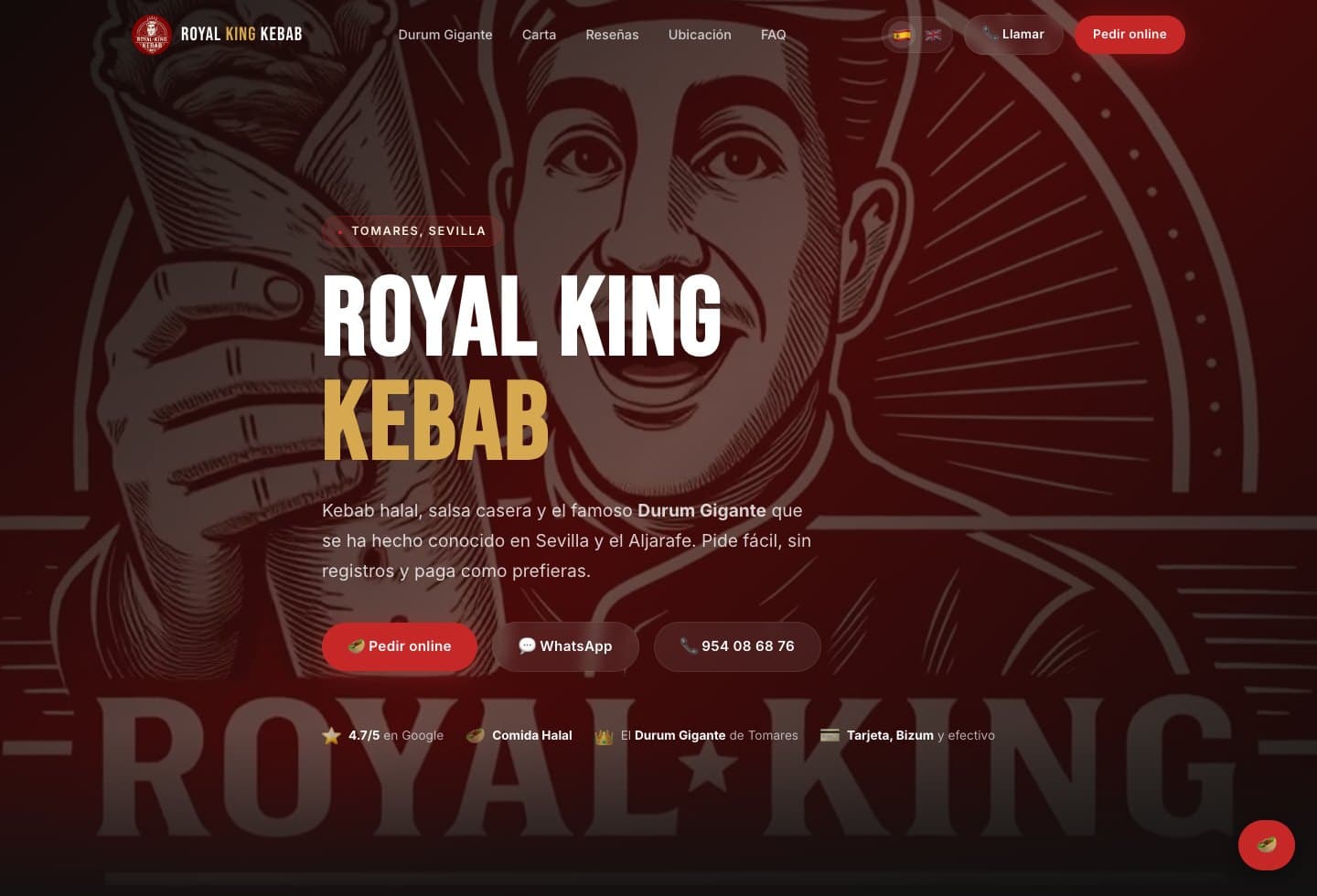 Captura de la web de Royal King Kebab