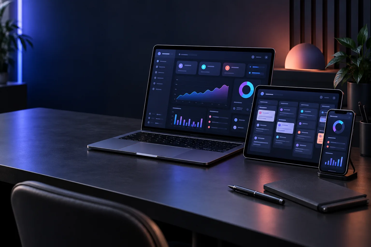 Portátil, tablet y móvil mostrando la misma plataforma adaptada a cada pantalla
